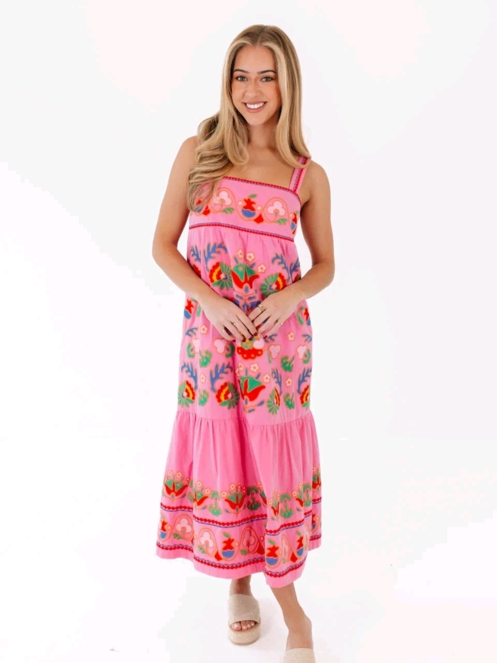 Pink Embroidered Floral Maxi Dress